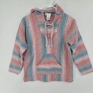 Baja San Jose Women's Drug Rug Boho Pullover Hooded Top Striped Size M